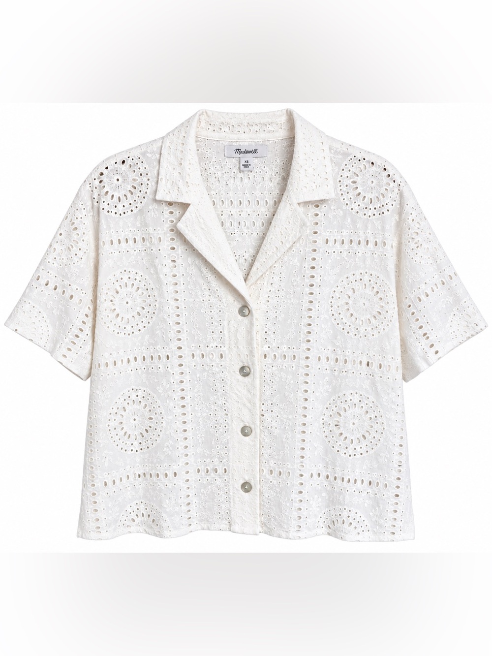 Madewell White Eyelet Embroidered Eyelet Button Up Shirt | Size XS | Boxy Fit